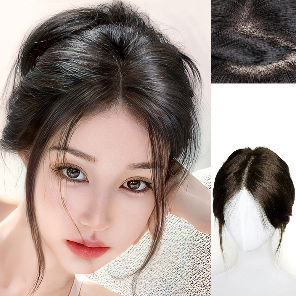 女性用クリップイントッパー、100% 人毛トッパー、シルクベース、ヘアピース