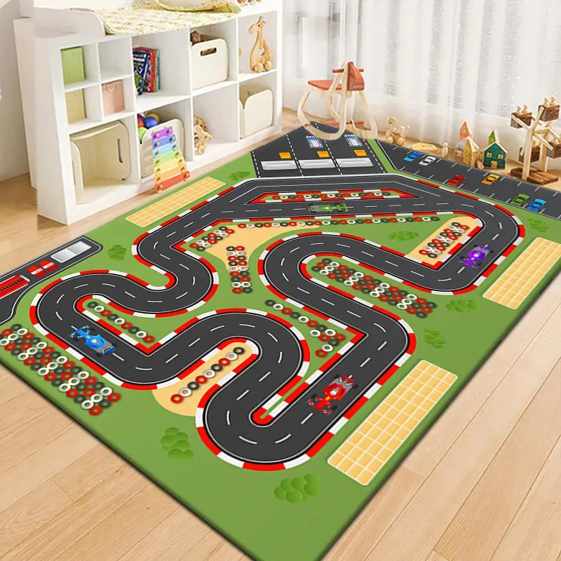 Tapete de brincar para bebês, tapete para engatinhar, desenho animado, pista, estacionamento, jogo de estrada, casa, antiderrapante e resistente à sujeira, brinquedos para bebês