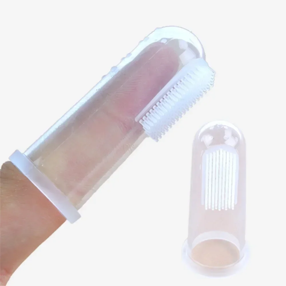 Lindo juego de caja de cepillo de dientes para dedo de bebé, masaje transparente de dientes para niños, cepillo de limpieza de goma infantil de silicona suave, masajeador, cuidado Dental