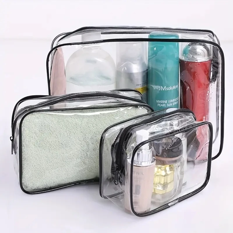 Bolsa de maquillaje transparente de PVC Simple, estuche de almacenamiento de cosméticos impermeable transparente, bolsa organizadora de maquillaje de viaje, bolsa de aseo para baño