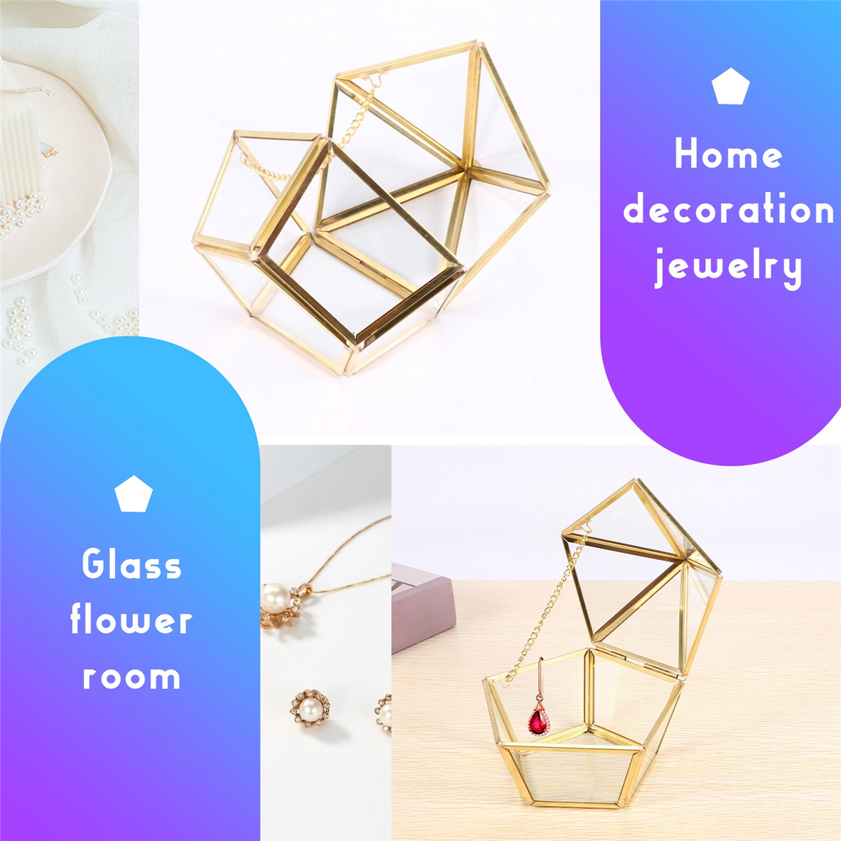 Glas Ring Box Hochzeit Schmuck Fall Unsterbliche Blume Glas Abdeckung Hause Dekoration