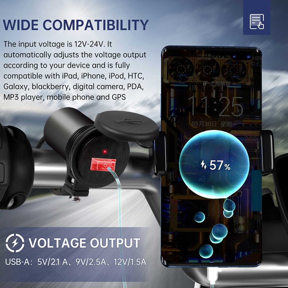 Motorcycle Vehicle-Mounted Charger Waterproof USB Adapter 12V Phone USB Port Phone Charge With Switch Moto Accessory