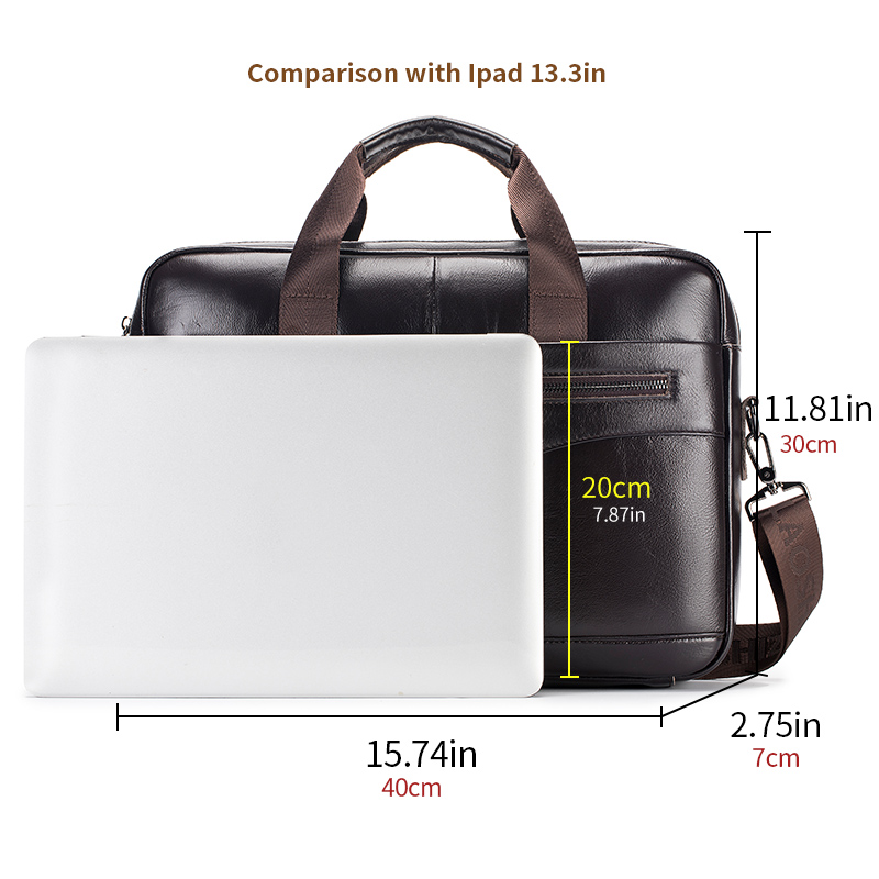 Cowhide computer bag, 14 inch large capacity genuine leather men's briefcase, retro top layer cowhide file bag