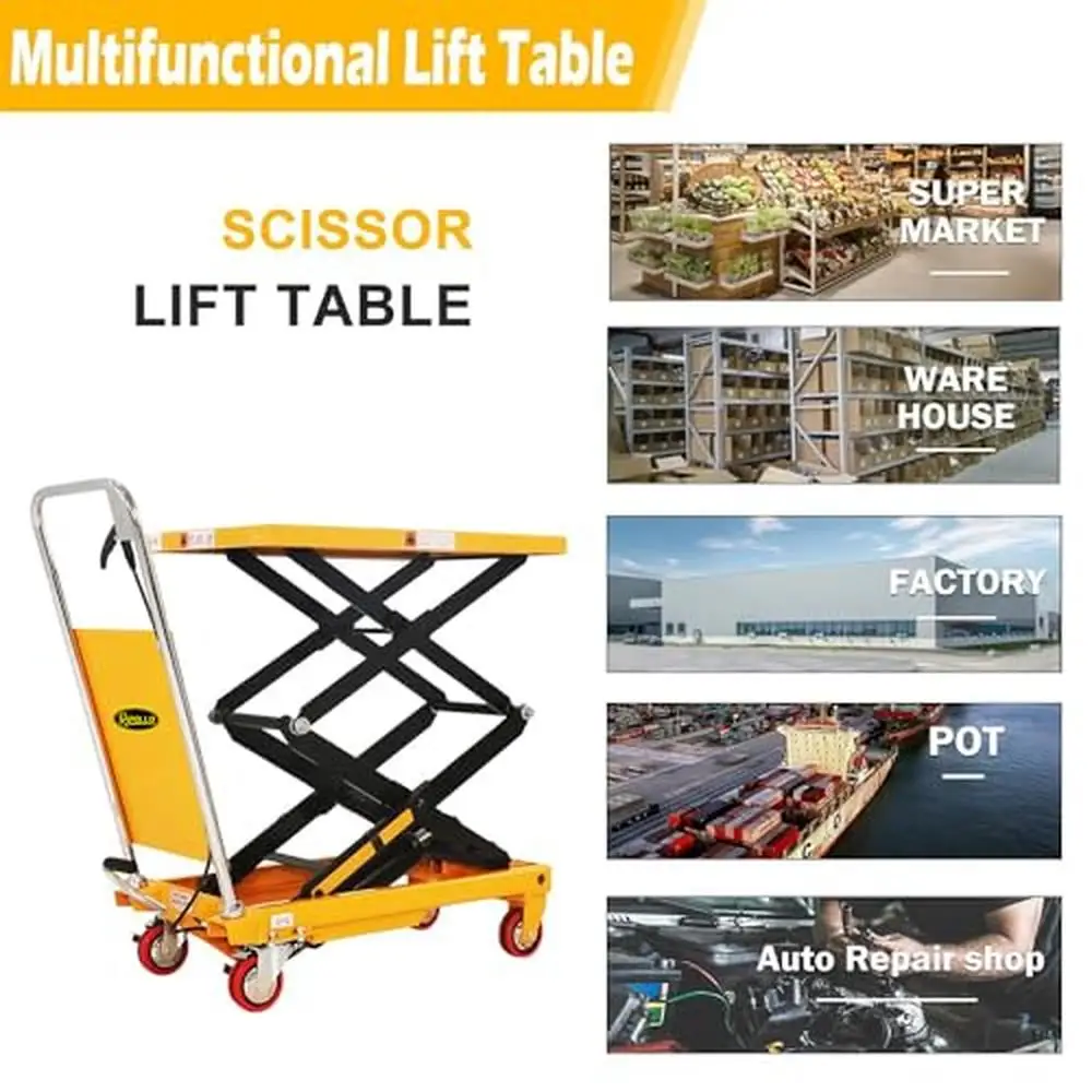 Hydraulic Double Scissor Lift Table Cart 43" Max Height 330lbs Capacity Steel Frame Support Plate Guard Finger Release Smooth