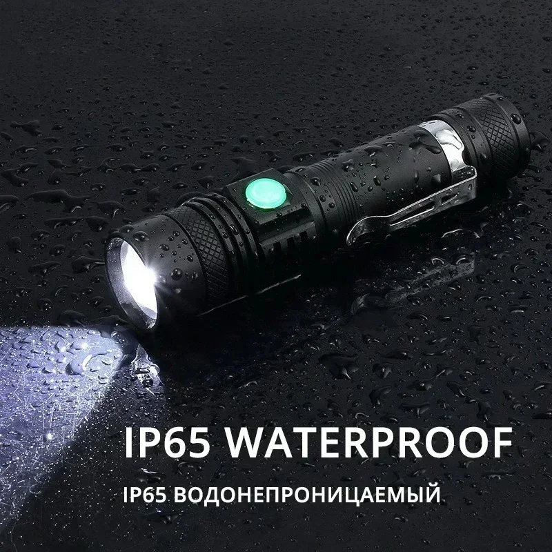 Latarka przenośna ze stopu aluminium, mocna latarka LED, ładowana przez USB, taktyczna, z zoomem, kempingowa, wodoodporna.