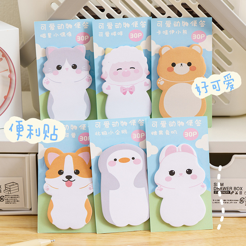 6PCS/lot Cartoon Shaped Notes Cute Animal Shapes Can Be Pasted with  Notes Ins Student memo pad and Message Labels