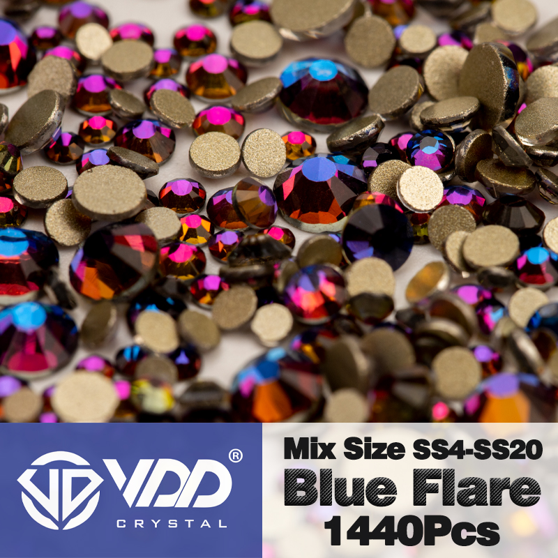 VDD SS4-SS20 mezcla de tamaños, cristal transparente sin fijación por calor, decoraciones de diamantes de imitación dorados con parte posterior plana, piedras brillantes DIY, accesorios para decoración de uñas 3D