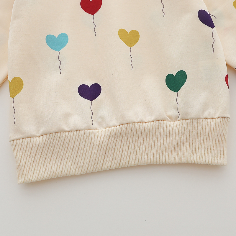 Set di pantaloni a maniche lunghe alla moda con palloncino d'amore con stampa completa primaverile e autunnale da 2 pezzi