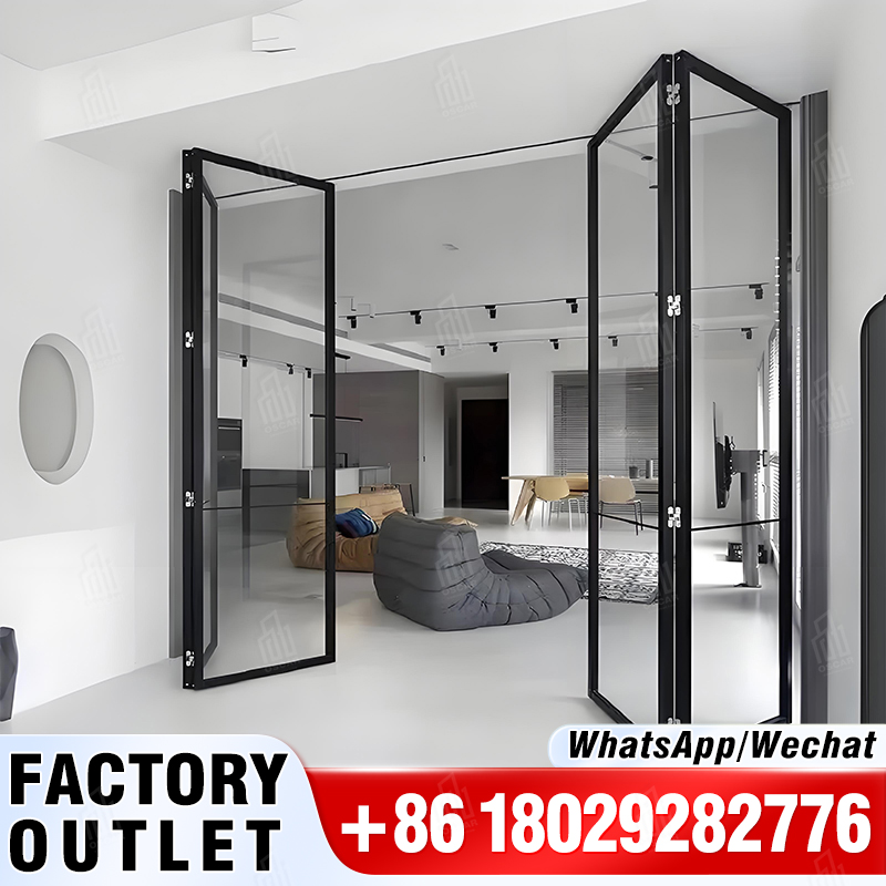 China Fabricação de portas dobráveis de liga de alumínio e vidro com design moderno para apartamentos e hotéis