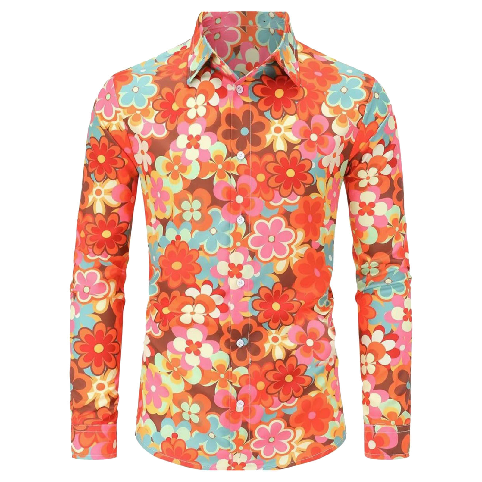 2024 neue neue Herren Vintage 80er Jahre Hip Hop Outfit Vintage Print Langarm Shirt Halloween Karneval Disco Party Kostüm Top