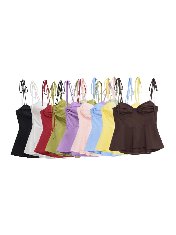Tops bustier assimétricos para mulheres, decote em coração, alças finas amarradas, zíper lateral, camis femininos, moda sexy