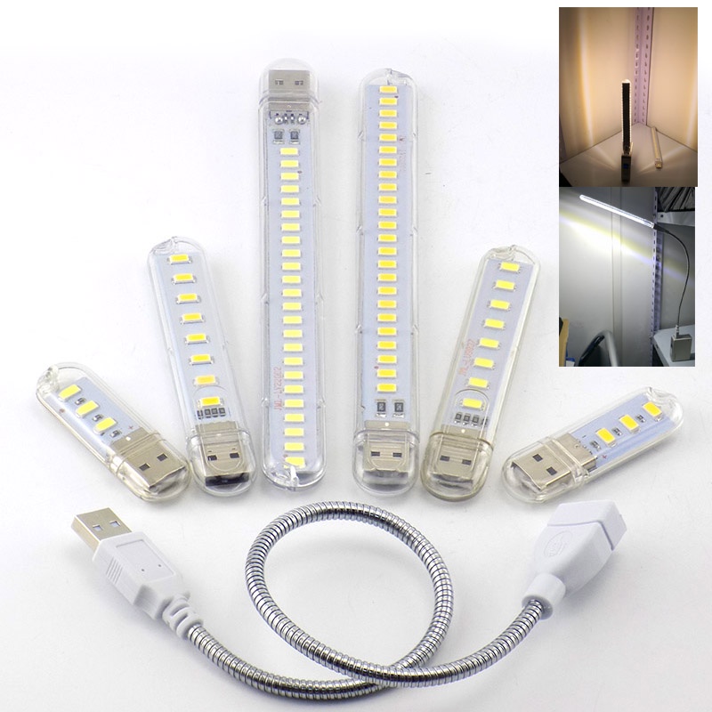 1 unidad portátil Mini 3/8/10/20/24 LED 5V USB DC lámpara blanca cálida lectura de libros luz nocturna iluminación para iluminación de ordenador