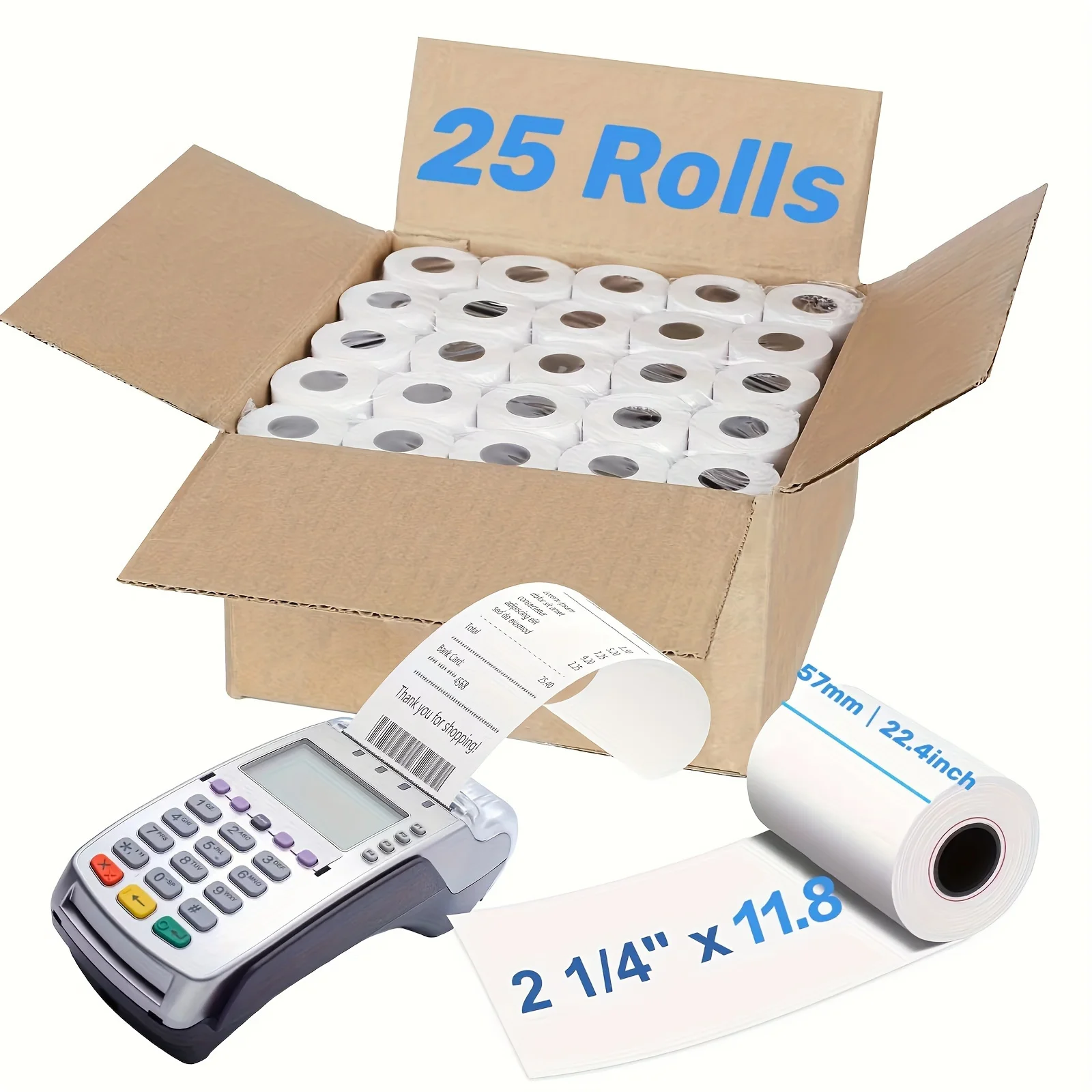 POS Thermal Receipt Paper 57X40Mm 80Gsm, 25 Rolls | High-Quality Printing Paper Suitable for Various POS Printers | Efficient