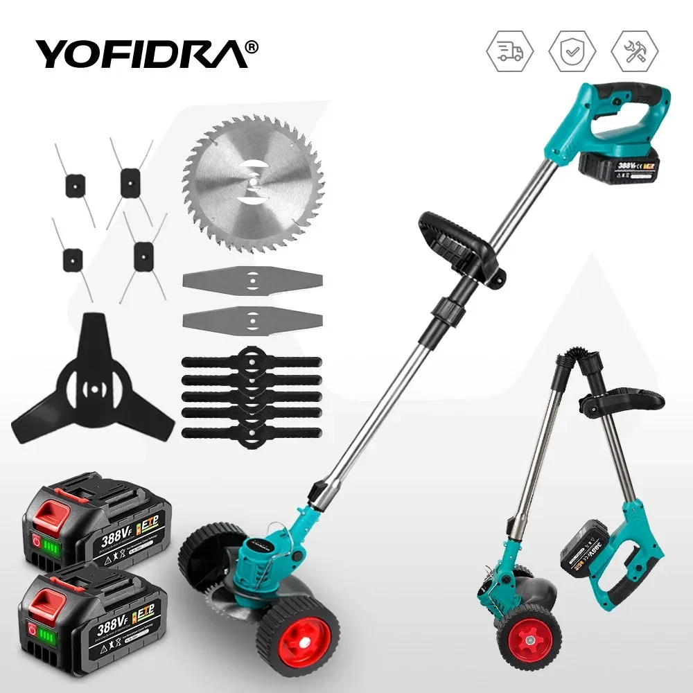 YOFIDRA 180 °   Drehbarer kabelloser elektrischer Rasenmäher, 1500 W, Handrasentrimmer, Gartenschneider, Elektrowerkzeug für Makita 18 V Akku
