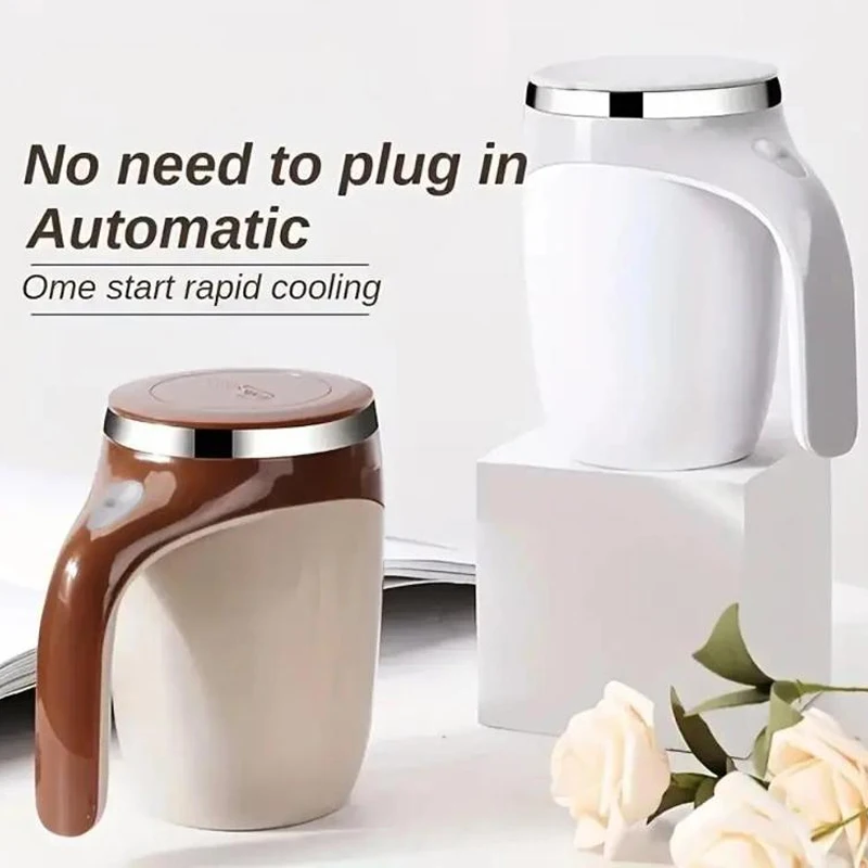 Taza de café con agitación automática, vaso de café de mezcla automática de acero inoxidable eléctrico magnético, giratorio para viajes en casa y oficina