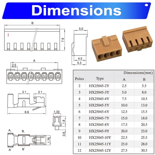 Kit de conectores fêmea JAE, JST-JAE, 2,5mm, 2,54mm, JAE-2.54, 2, 3, 4, 5, 6, 7, 8, 9, 10Pin Habitação (YO-JAE2.5)