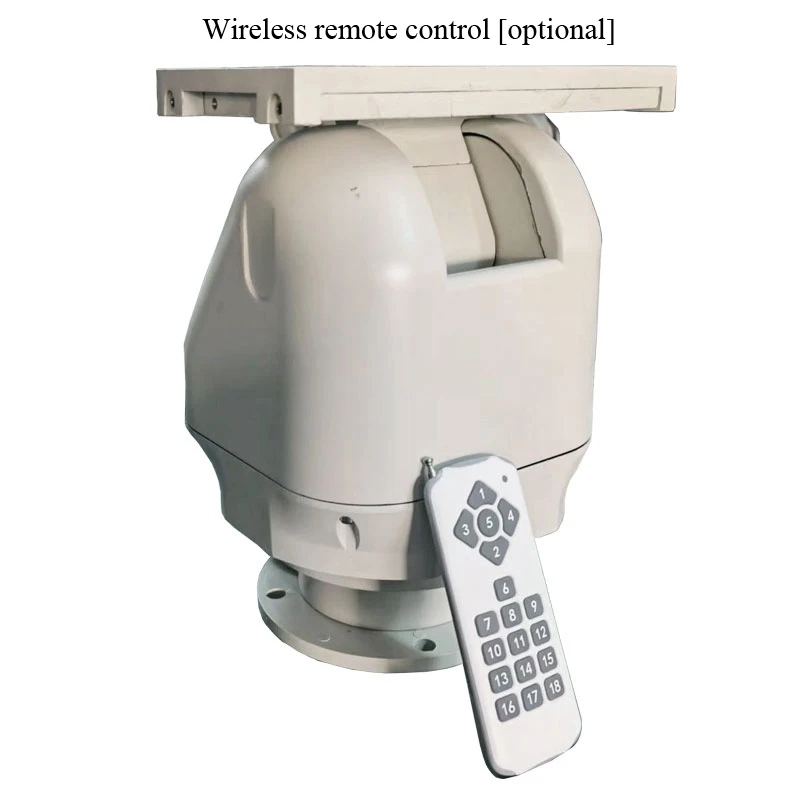 Cabeça pan tilt de 18kg, protocolo Pelco PTZ de interface RS485, controle remoto PTZ opcional com cabeça panorâmica e tilt remota integrada, etc.