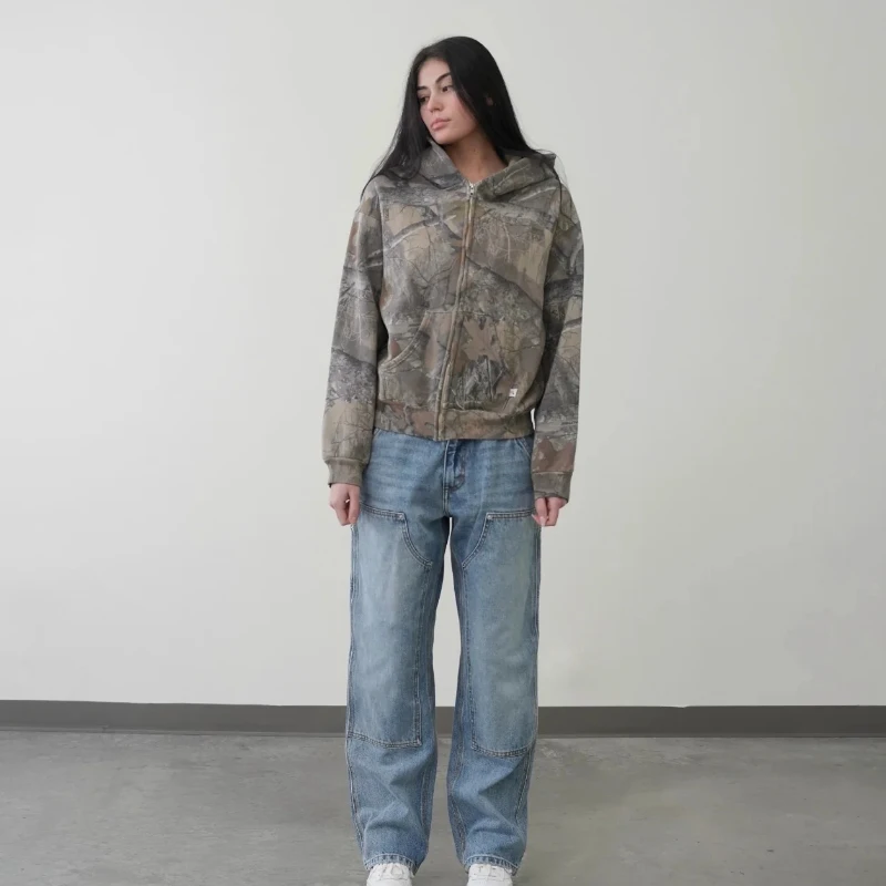 Sudadera con capucha de camuflaje Y2k para hombre, ropa de gran tamaño con cremallera, ropa informal estilo Hip Hop de calle americana, Sudadera con capucha de camuflaje Unisex