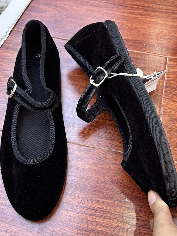 Elegante mary janes apartamentos sapatos femininos preto fivela cinta rasa casual sapatos de balé senhoras primavera outono mocassins lona 2024