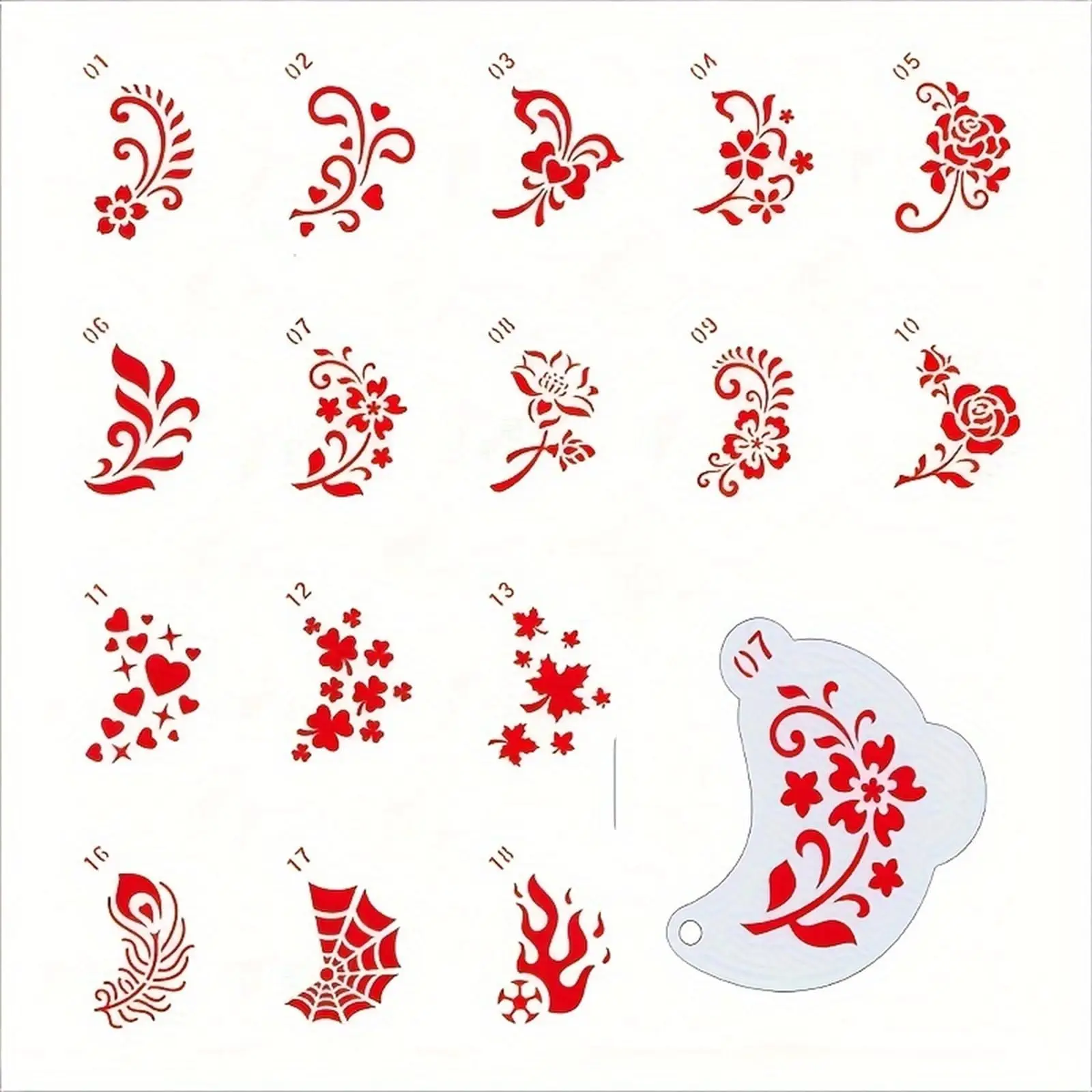 20Pcs Reusable Face Painting Stencils - Durable Pet Plastic, Washable & Reusable with Assorted Floral, Spiderweb, Heart Designs
