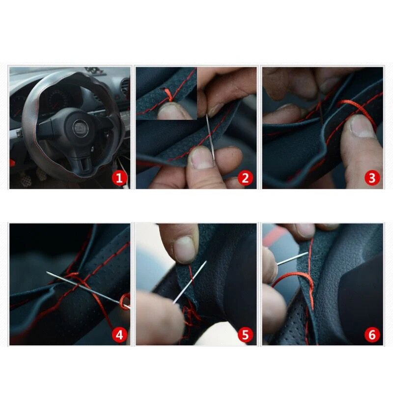 Funda DIY para volante de coche de 38cm, Funda de cuero artificial de fibra para coche