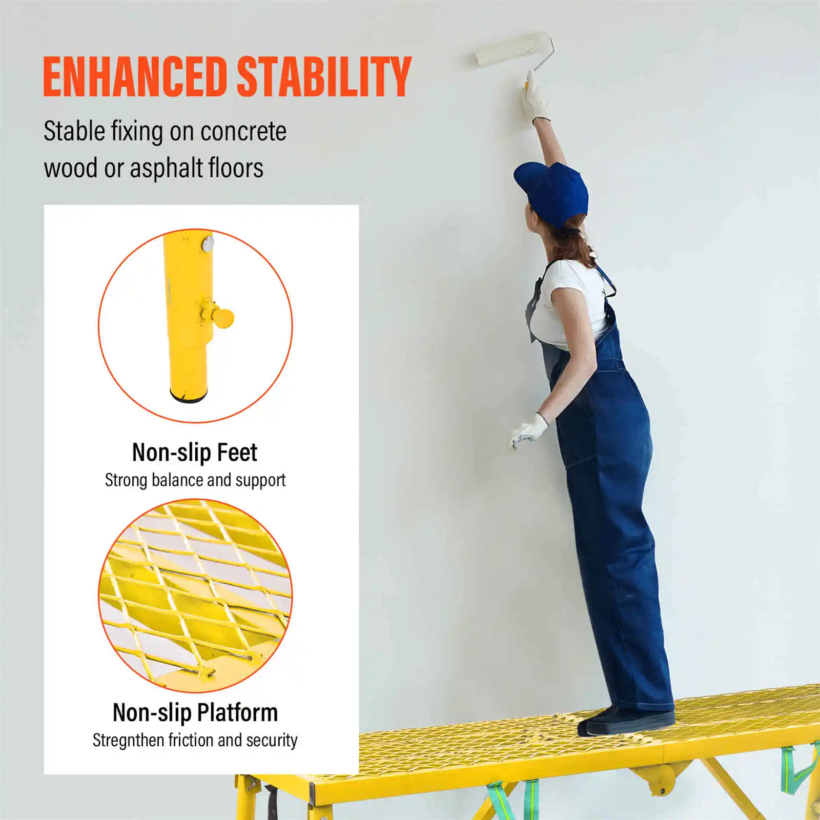 Portable Scaffolding, 770lb Capacity Workbench Step Ladder, Adjustable Height 27.6 to 45.7in Scaffolding Equipment (Yellow)