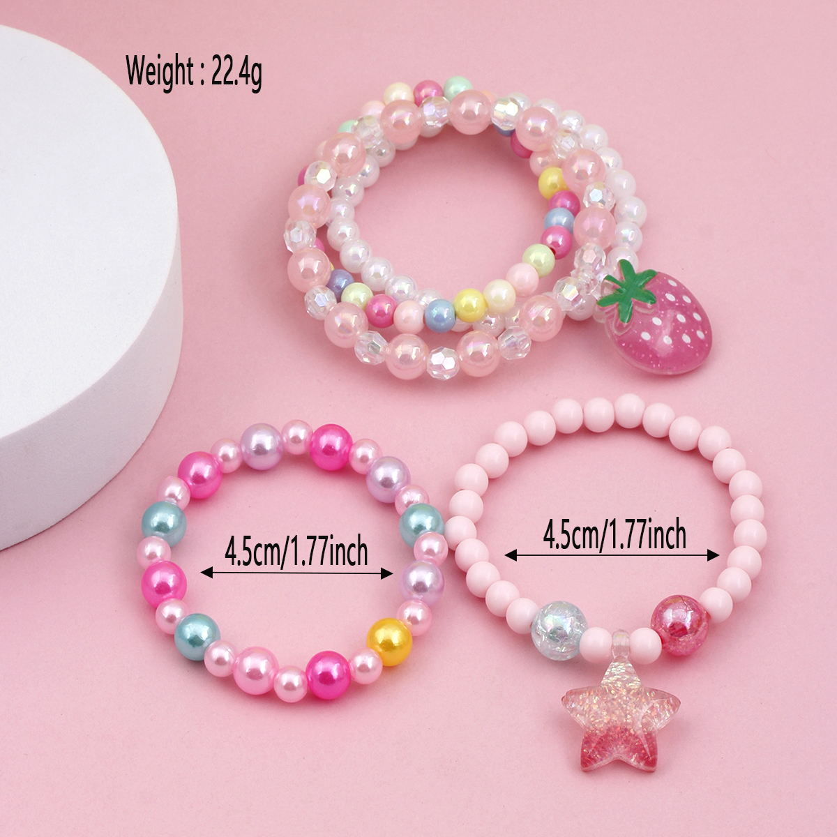 5 pulseras con cuentas y colgante de pentagrama de fresa para niña linda, adecuadas para fiestas navideñas, regalos de cumpleaños en colores aleatorios