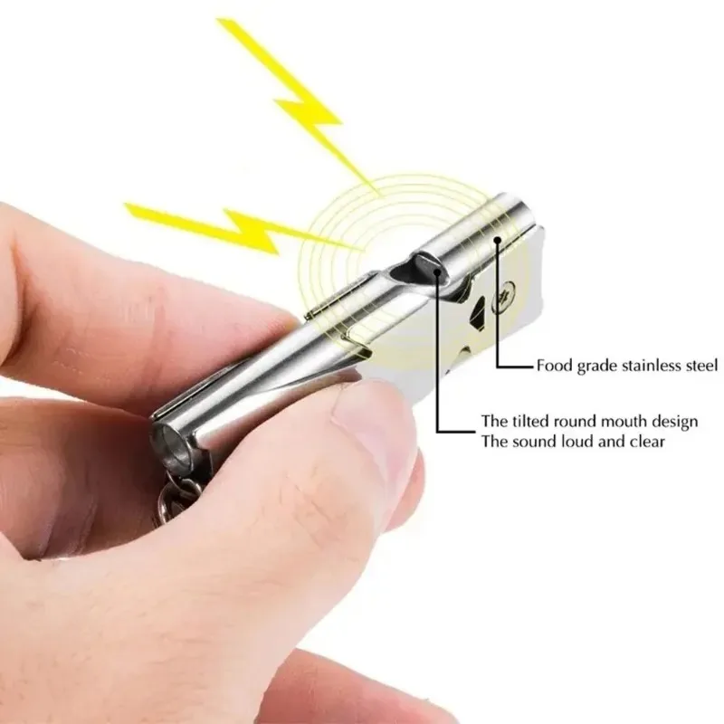1 pack double-tube whistle pendant keychain high decibel portable outdoor survival emergency camping tool multi-function whistle