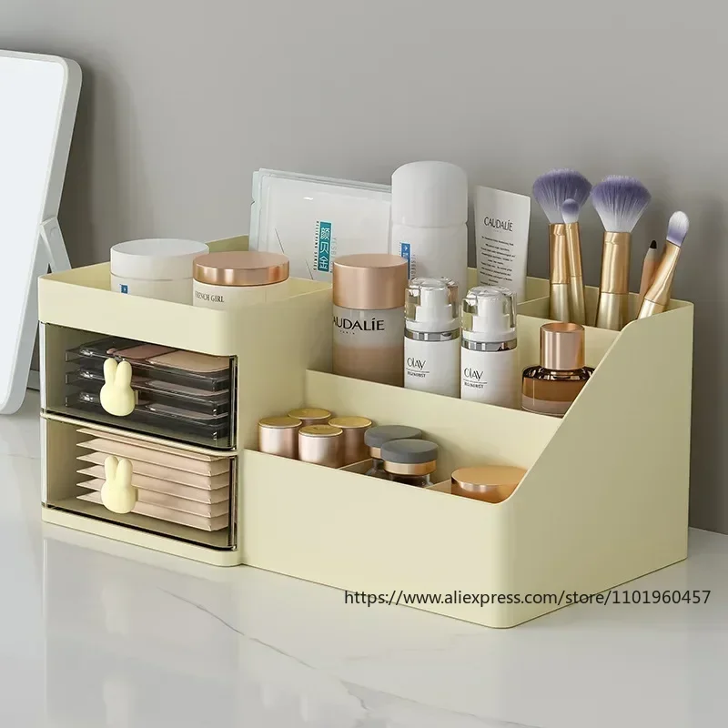 Large Capacity Cosmetic Storage Box Makeup Drawer Organizer Skincare Makeup Stationery Storage Box for Dressing Table Desktop