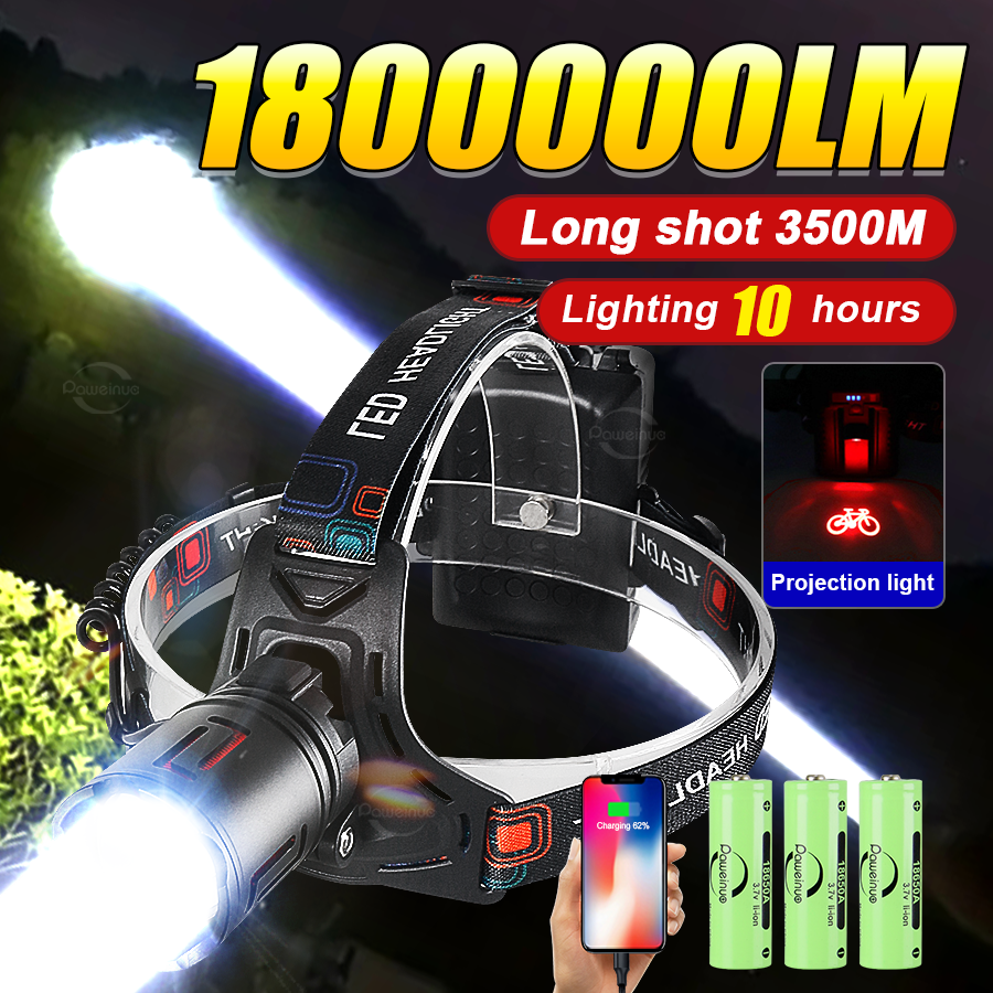 2024 Ultra Powerful LED Headlamp Super Bright Long Range Head Flashlight USB Rechargeable Head Torch Fishing Hunting Head Light
