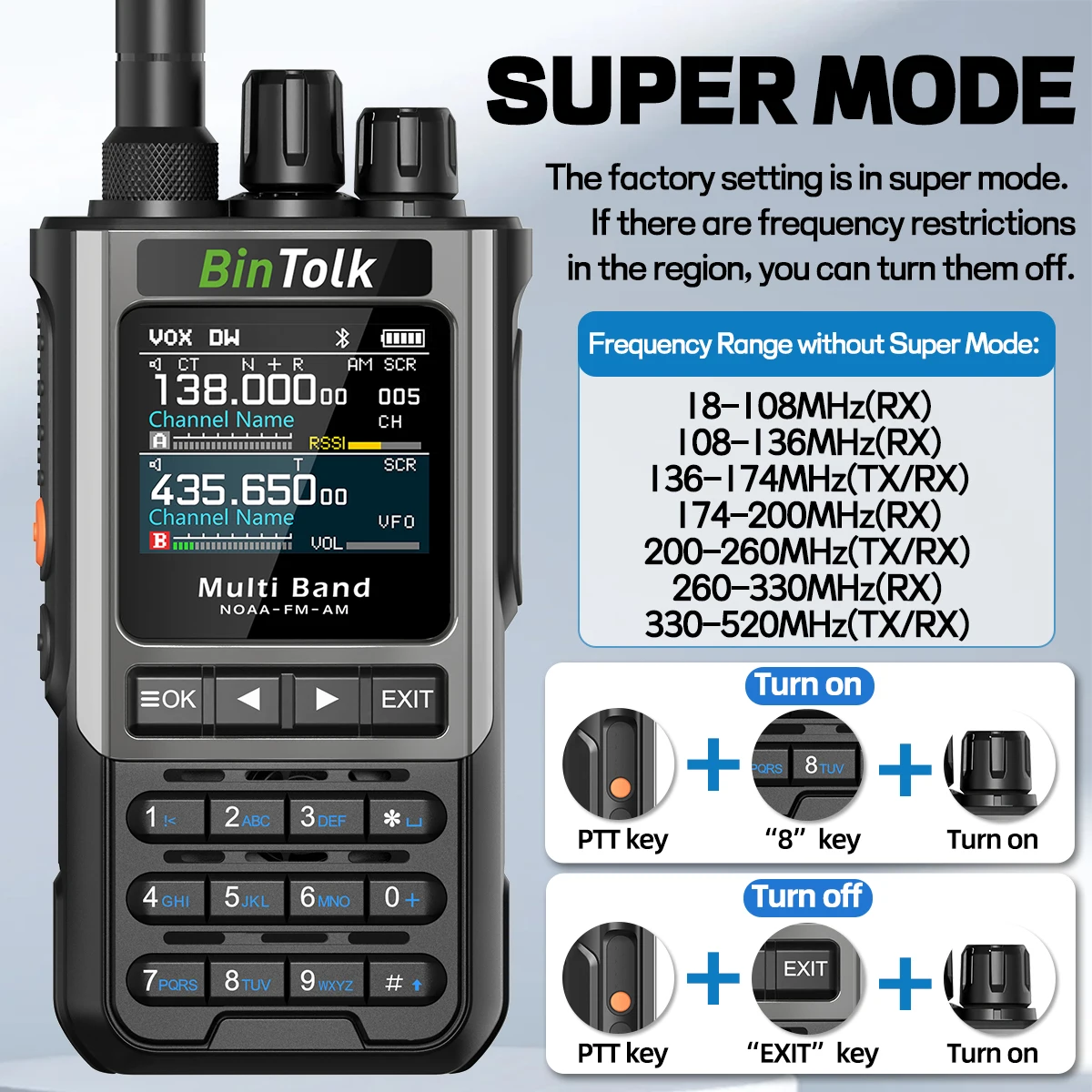 BinTolk BT8200 Walkie Talkie Long Range 10W Vollband FM AM CB Drahtlose Bluetooth Telefon Programmierung Typ-C Ladegerät Amateurfunk