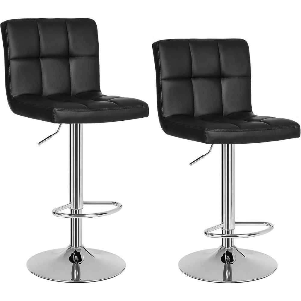Juego de taburetes de bar de 2 piezas, taburete de bar de cuero sintético de altura ajustable, 360 °   Taburete de cocina giratorio con respaldo y reposapiés