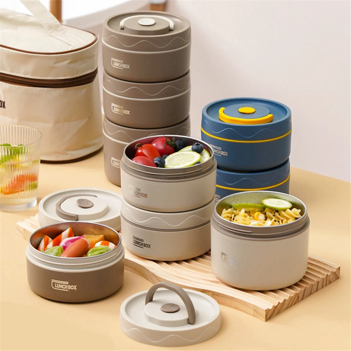 Contenitore per il pranzo caldo per alimenti, contenitore per il pranzo termico in acciaio inossidabile contenitore per alimenti termico portatile Bento Box blu A