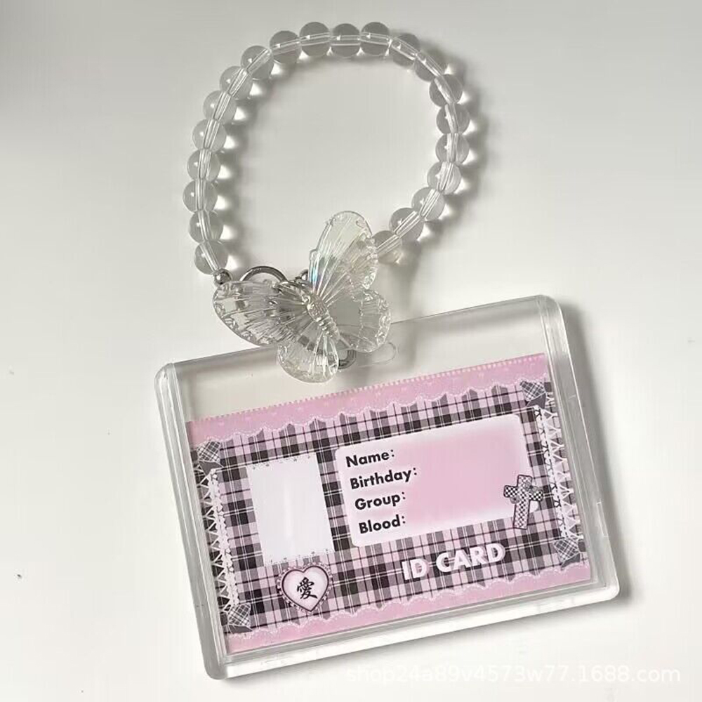 3 Inch Crystal Butterfly Acrylic Card Holder Photocards Display Credit Id Bank Card Protective Case Keychain Pendant Fashion