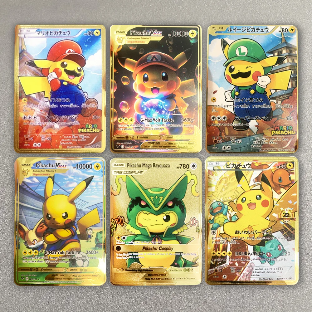 Cartão de metal pokemon 10000 pontos pikachu charizard arceus cartão dourado inglês mewtwo vmax gx anime coleção cartões de batalha presentes