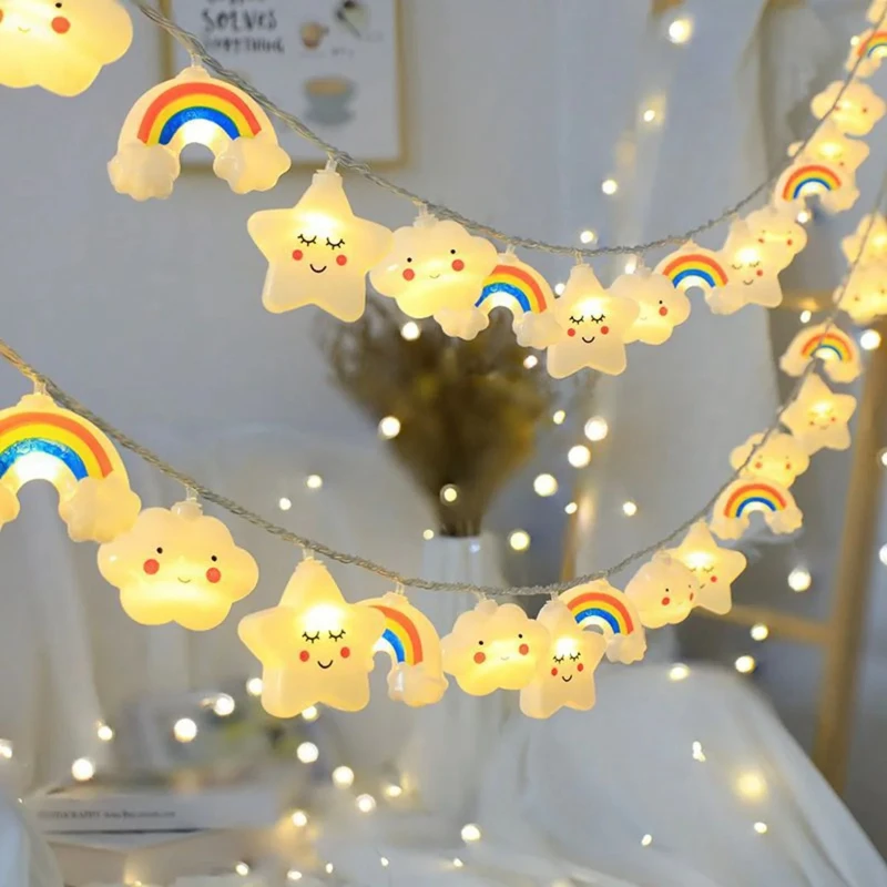 ไฟประดับรูปสายรุ้ง ดาว และเมฆ 1 แพ็ค ไฟ LED ตกแต่ง ไฟนางฟ้า ใช้พลังงานจากแบตเตอรี่ ไฟกระพริบ สำหรับงานปาร์ตี้ ตกแต่งห้องนอน