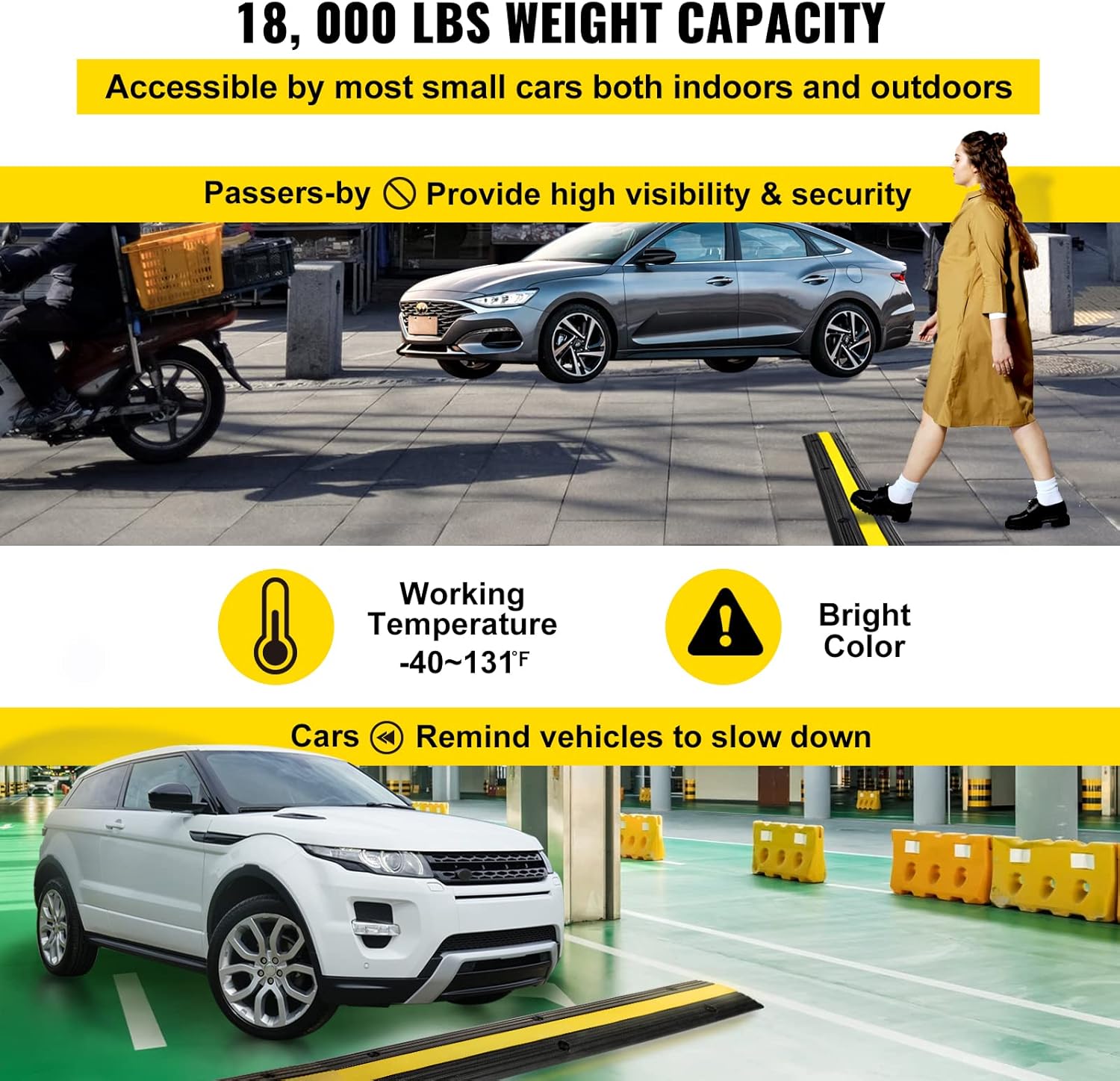 Cable Protector Ramp, 4 Packs 1 Channel Speed Bump Hump, Heavy Duty Rubber Modular Rated 18000 LBS Load Capacity Protective