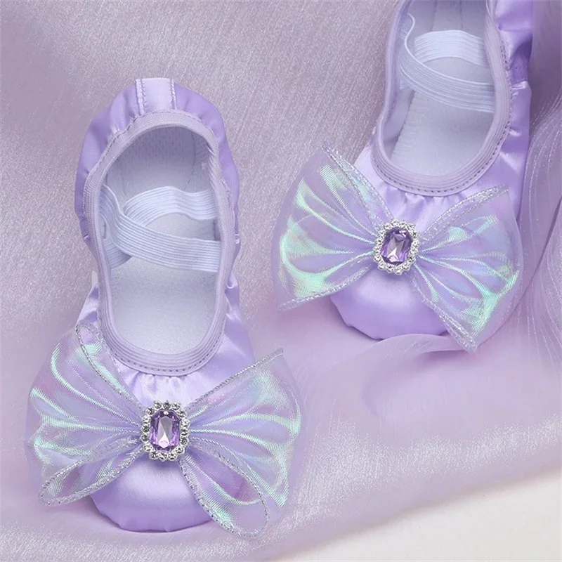 สาวโบว์การ์ตูนบัลเล่ต์รองเท้าเด็กรองเท้าแตะเต้นรํา Professional Soft Sole หญิงบัลเล่ต์โยคะยิมเด็กเต้นรํารองเท้า