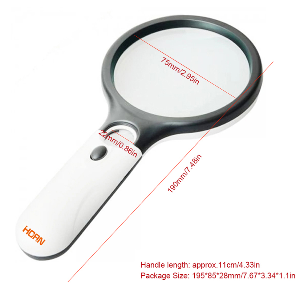 White Magnifying Glass Handheld 45X Magnifier With 3 LED Light For Reading Magnifying Glass Jewelry Loupe