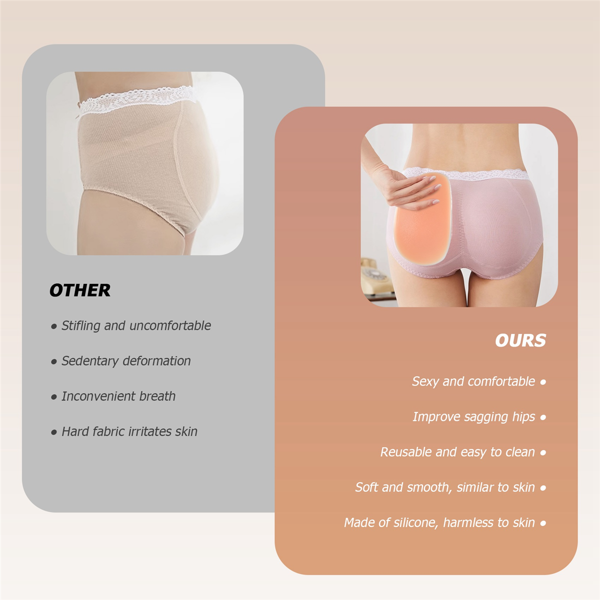 Butt Enhancer Booster para Mulheres, Silicone Sexy, Hip Up Pads, Bege