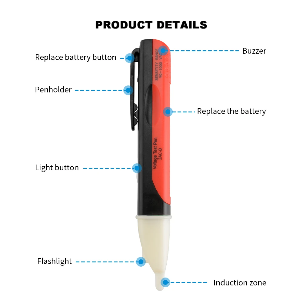 Voltage Detection Pen Electric Indicator Sensor Socket Wall Non-contact Ac Voltage Detector Power Outlet Instrument 90-1000v