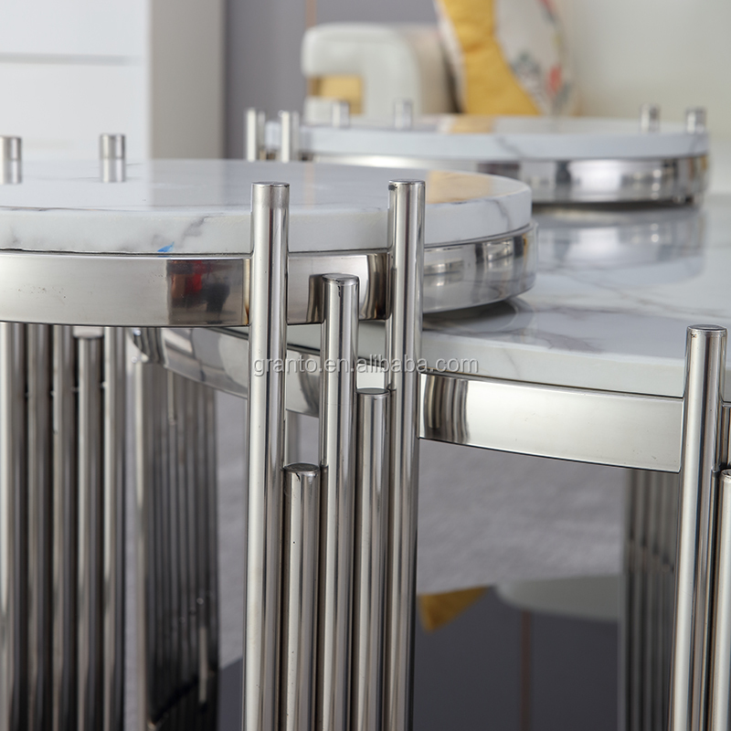 Piękny zestaw stolików kawowych do salonu ze stali nierdzewnej 4+1