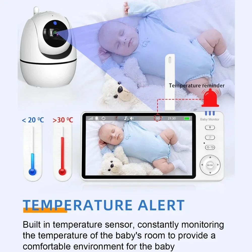 5 Polegada vídeo monitor do bebê com câmera ptz zoom babyphone cam proteção de segurança câmeras vigilância sensor temperatura canção de ninar