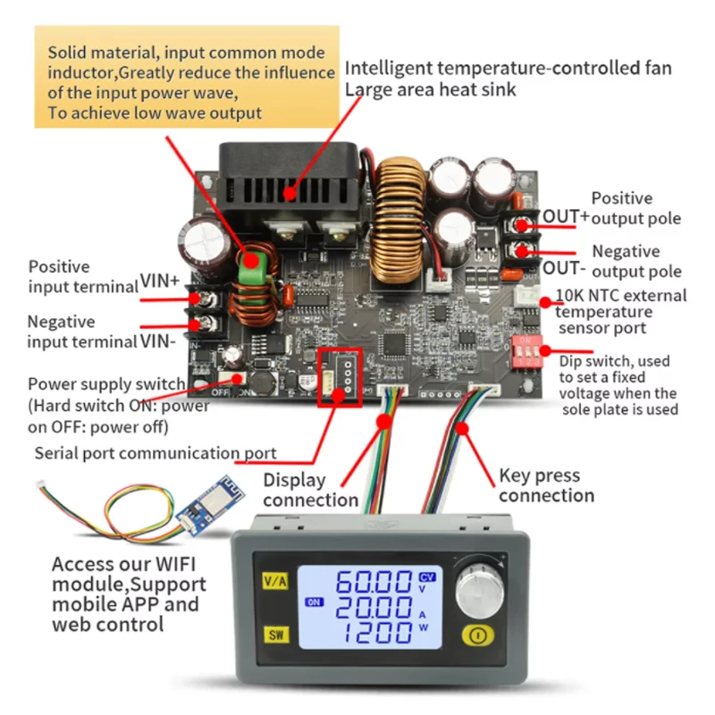 XY6020L CNC Direct Current Stabilized Voltage Power Supply Base Plate Constant Voltage and Current Step-down Module