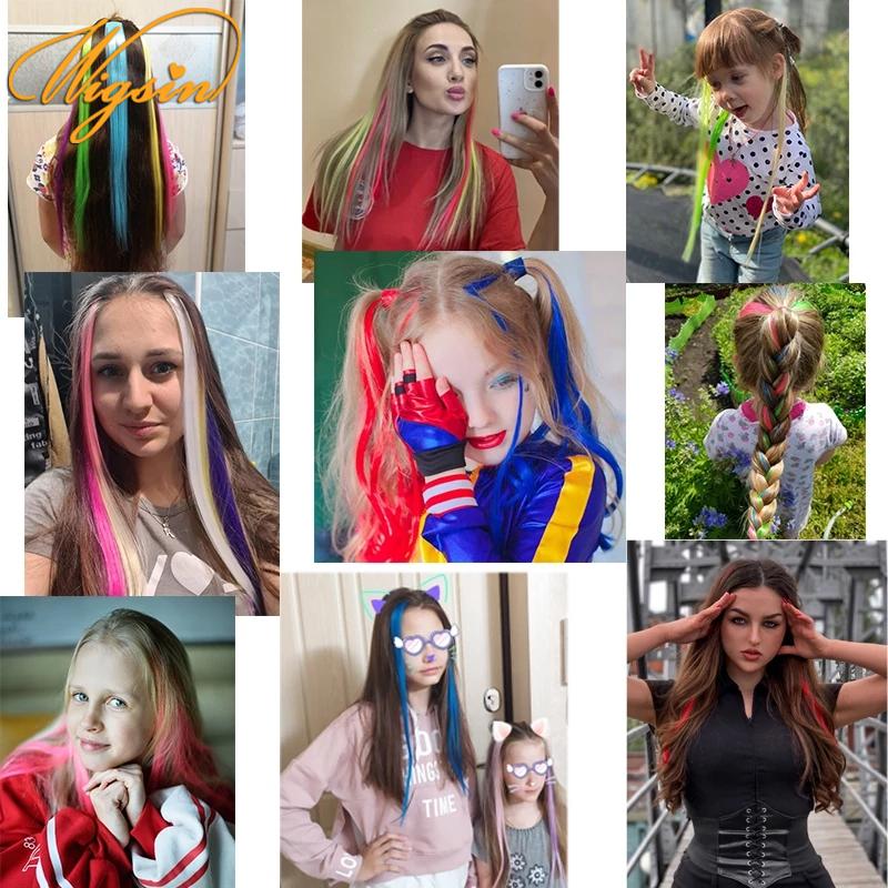 22 Polegada extensões de cabelo sintético brilho clipe em arco-íris brilhante longo cabelo reto resistente ao calor acessórios para o cabelo para mulher