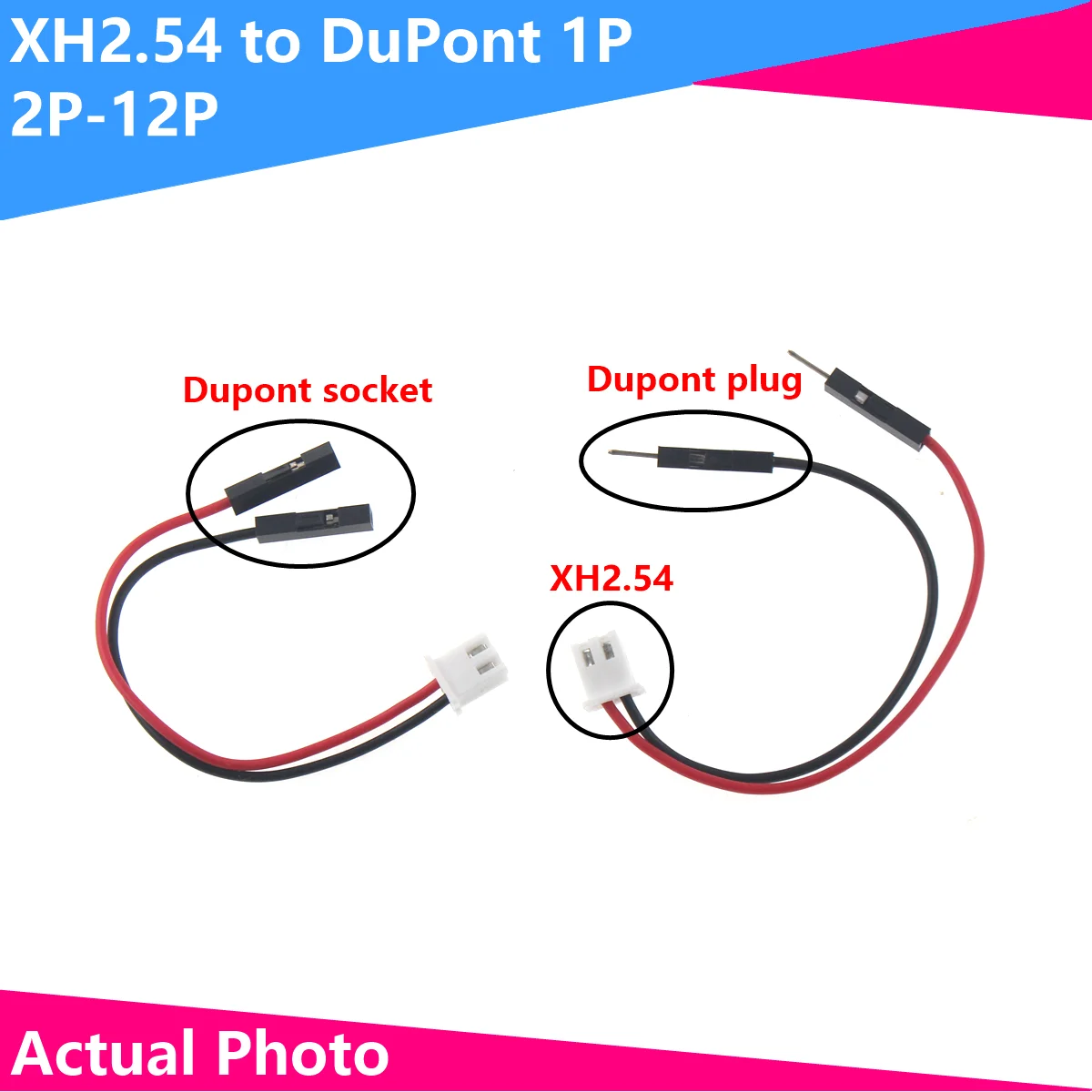 Adaptador de cable de conexión XH2.54 a DuPont head 1P, enchufe 2P, 3P, 4P, 5P, 6P, 7P, 8P, 10P, 12P, 20cm cable