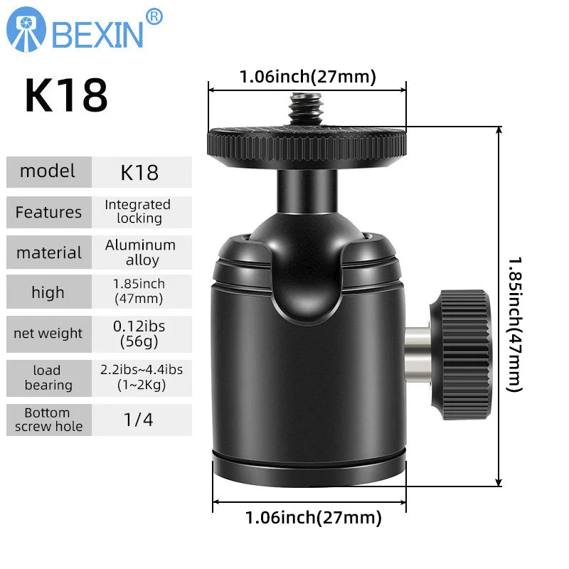 BEXIN 1/4 Thread Mini Tripod Ball Head 360 Degree Swivel used for camera extension bracket flash Mobile phone selfie stick