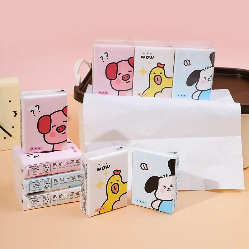 Cartone animato fazzoletto di carta portatile piccolo pacchetto di fazzoletti tascabili per disegnare carta velina 9 confezioni 1 foglio con 3 strati di pasta di legno vergine