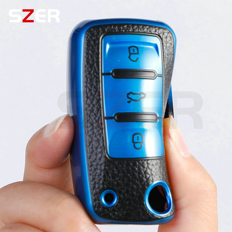 Couro TPU Car Key Case, Capa para Volkswagen VW Polo Golf Passat Tiguan Beetle Caddy T5 Up Eos Skoda Octavia Seat Leon Altea