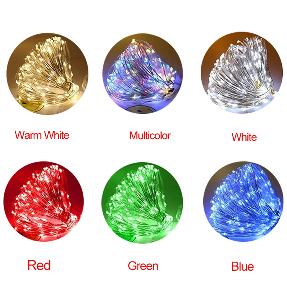 USB LED 구리 와이어 요정 조명, 방수 크리스마스 조명, 화환 웨딩 파티, 휴일 DIY 장식, LED 스트링 조명, 8 가지 모드